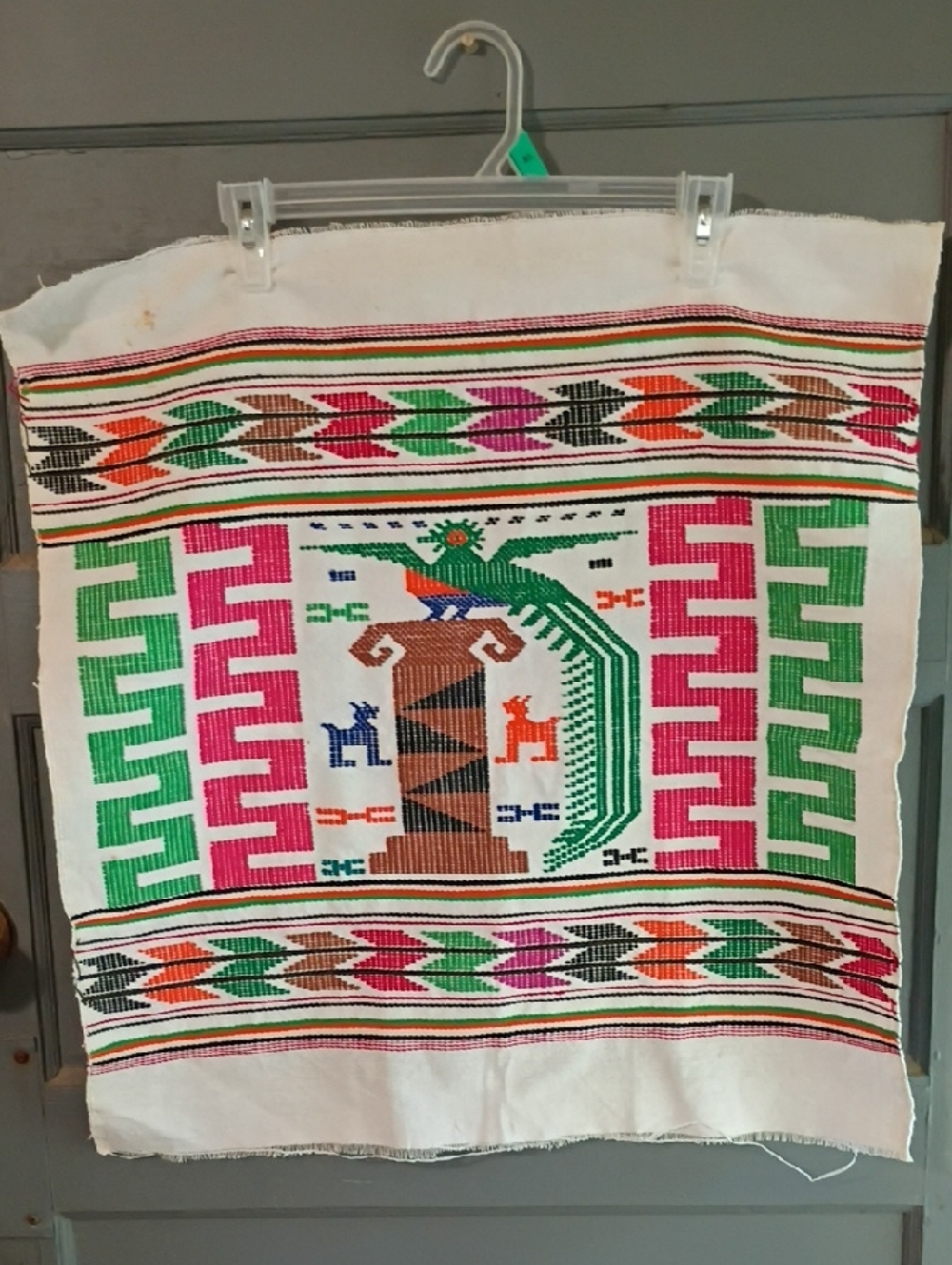 Handwoven Folk Textile with Colorful Motif